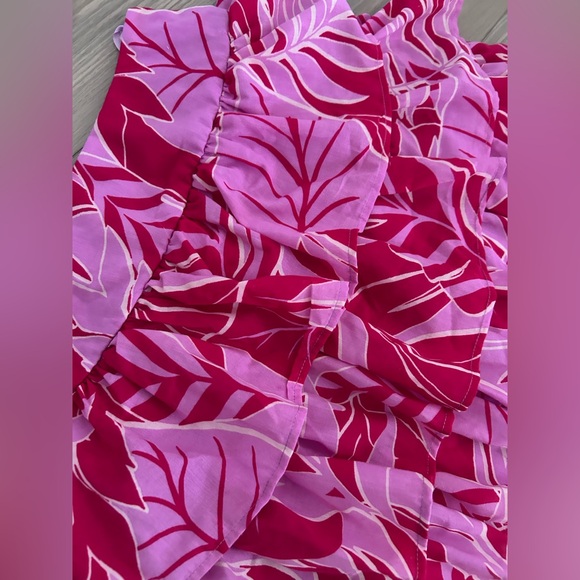 Pink Leaf Print Ruffle Two-Piece Set - Picture 3 of 11